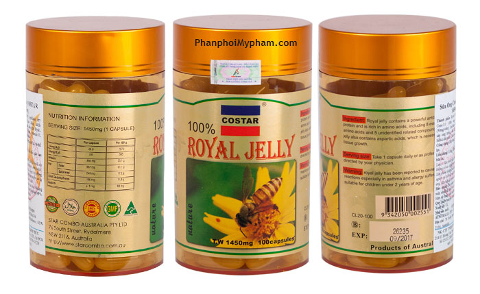 NHÃN PHỤ 16 sua ong chua uc royal jelly 1450mg costar 100 vien